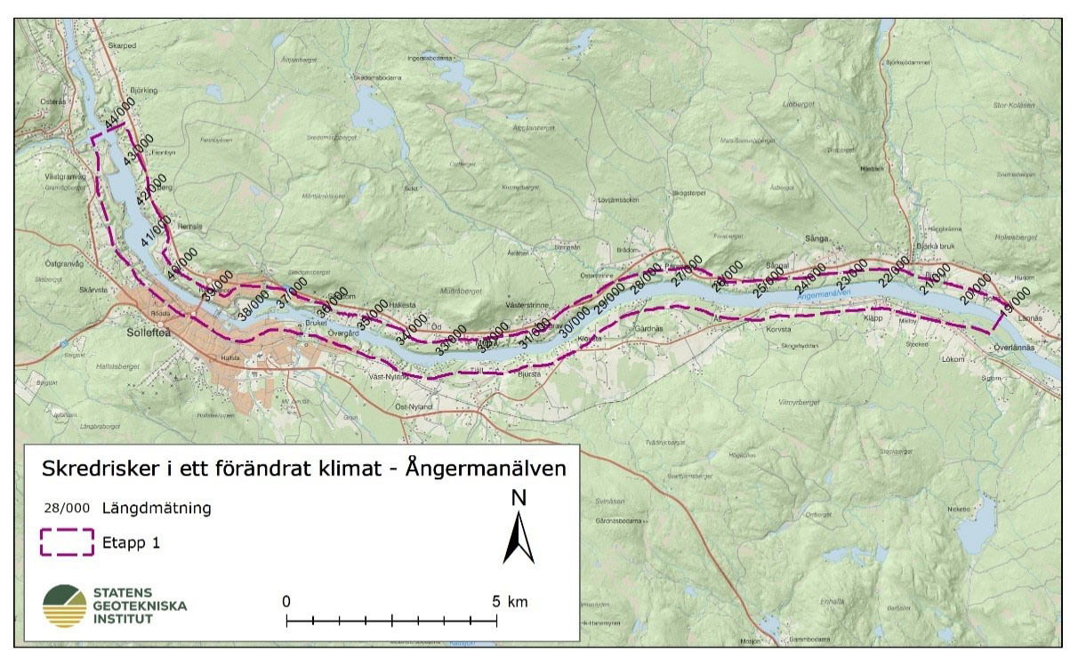 Kartbild skredriskkartering Ångermanälven