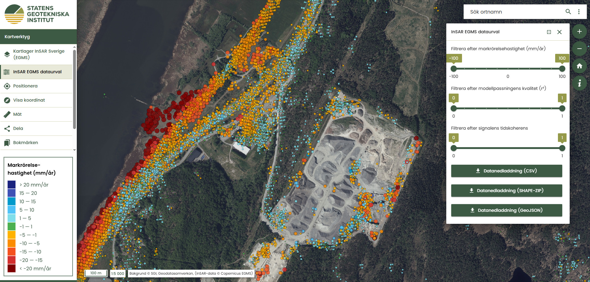 Kartbild InSAR Sverige (EGMS)