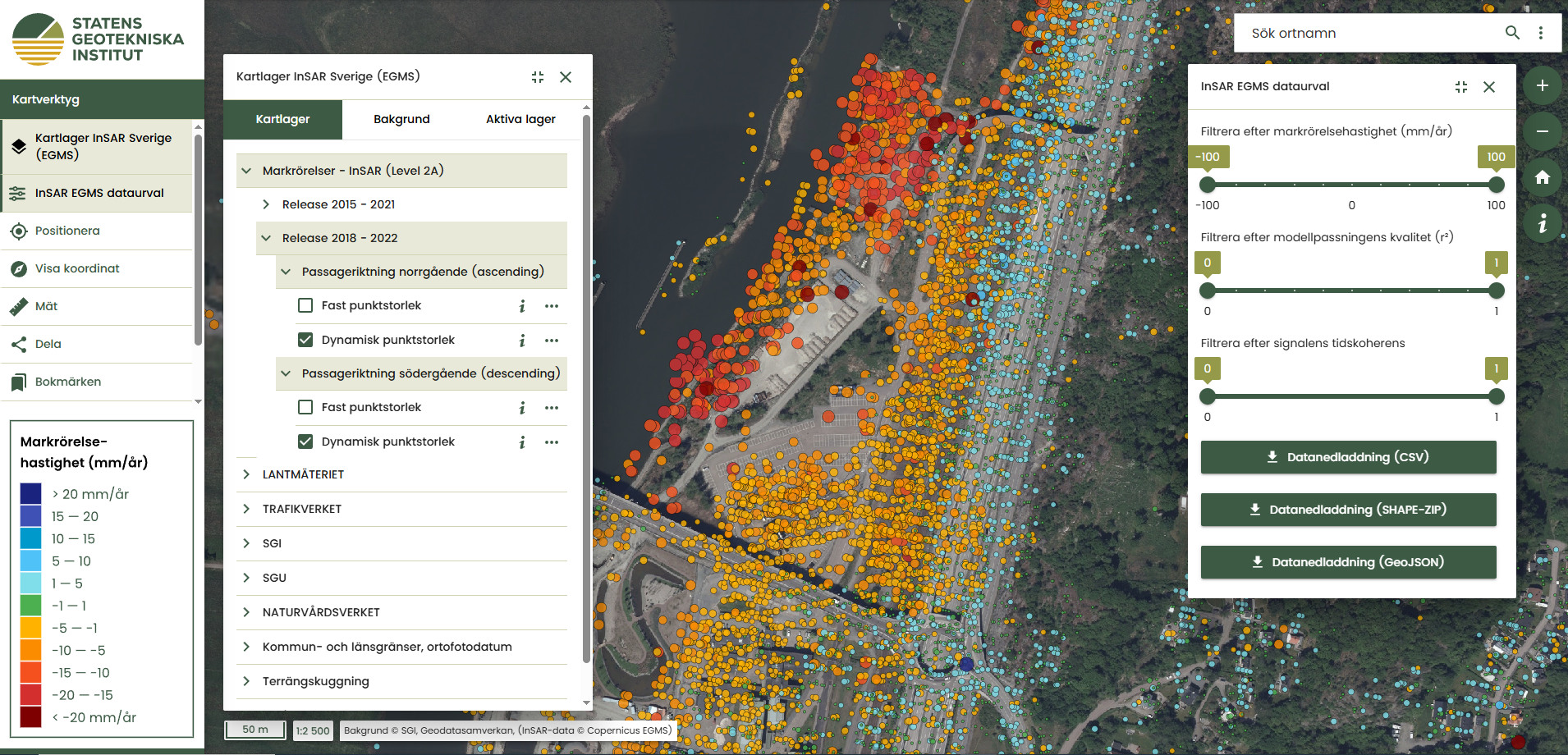 Kartbild InSAR Sverige (EGMS)