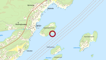 En karta med en röd cirkel i mitten.