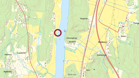 En karta med en röd cirkel i mitten.