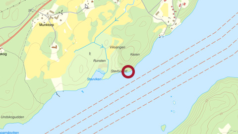 En karta med en röd cirkel i mitten.