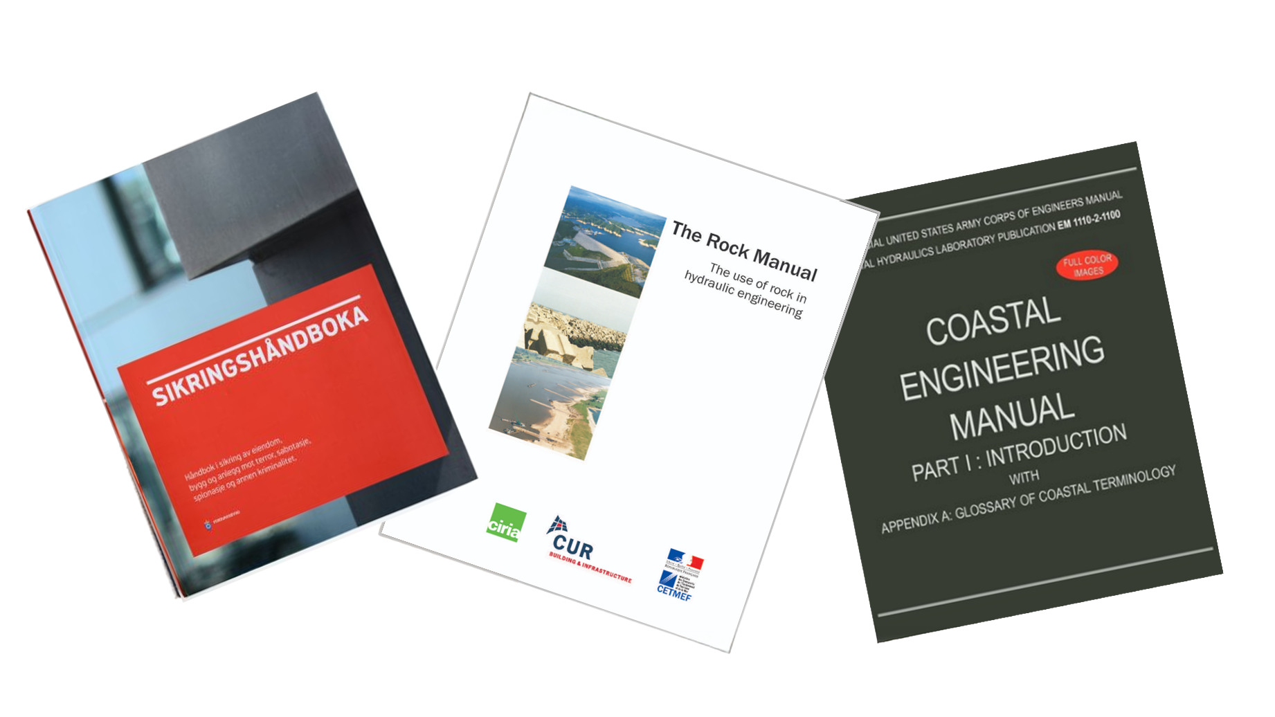 Tre broschyrer av olika typer och storlekar.